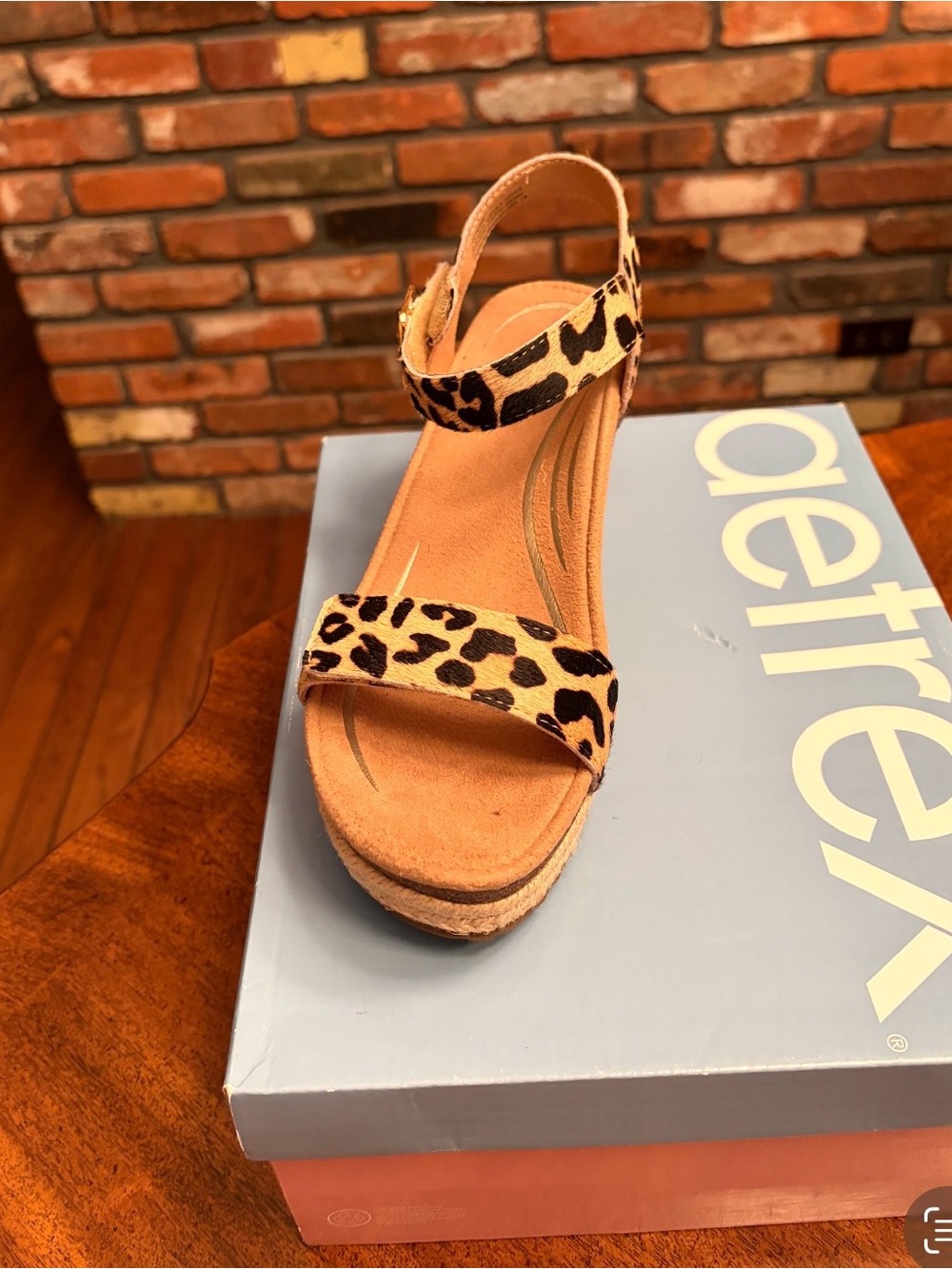 Aetrex Leopard Print Ankle-Strap Sandals - Tan and Black - Picture 4 of 4